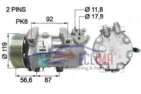 ECLIMA 121888 - COMPRESOR SANDEN SD7H15 SCANIA PV8 119MM 24V