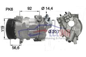 ECLIMA 121963X - COMPRESOR EQUIV DENSO 6SEL16C PEUGEOT PV6 118MM 12V