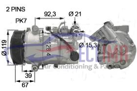 ECLIMA 121618 - COMPRESOR DENSO 6SEL14C RENAULT PV7 119MM 12V