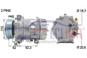 ECLIMA 121956X - COMPRESOR EQIV. SANDEN SD7V16 CITROEN PV6 110MM 12V