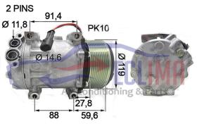 ECLIMA 122084 - COMPRESOR SANDEN 7H15  PV10 12V  CASE