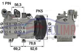 ECLIMA 122208X - COMPRESOR HALLA HS18 HYUNDAI TERRACAN PV5 142MM 12V