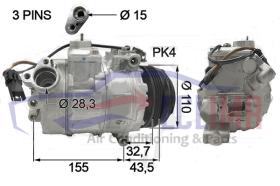 ECLIMA 122128 - COMPRESOR DENSO PV4 110MM 12V BMW