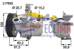 ECLIMA 122152X - COMPRESOR EQV VALEO DKV09Z PV6 CITROEN-PEUGEOT-TOYOTA 12V