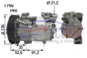 ECLIMA 121239X - COMPRESOR EQUIV. CALSONIC CSV613 NISSAN  PV6 138MM 12V