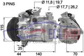 ECLIMA 122264 - COMPRESOR SANDEN  PXC14 PV5 115 MM 12V. MERCEDES E 220 W213