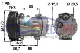 ECLIMA 121623 - COMPRESOR  SANDEN 7H15 PV8 176MM 24V HOR. ORING